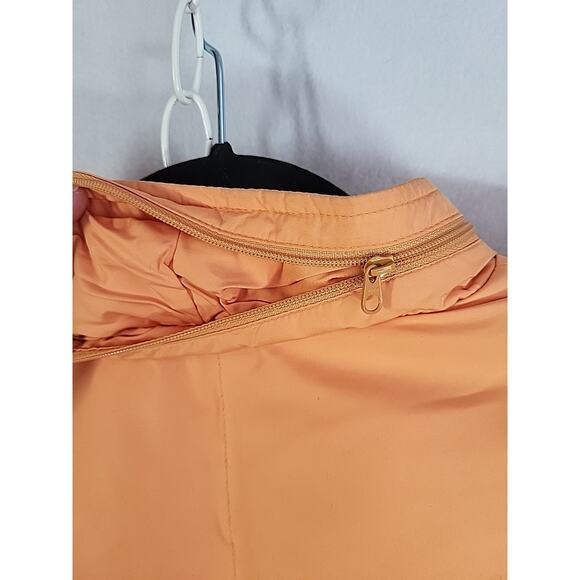 Talbots Down Puffer Vest Medium Orange Stowable Hood Quilted Zip Hiking Layering - Picture 6 of 14